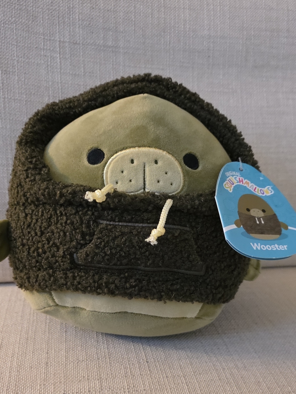 NWT Squishmallows Wooster The Manatee 8" Kids Plush- Olive Green Hoodie